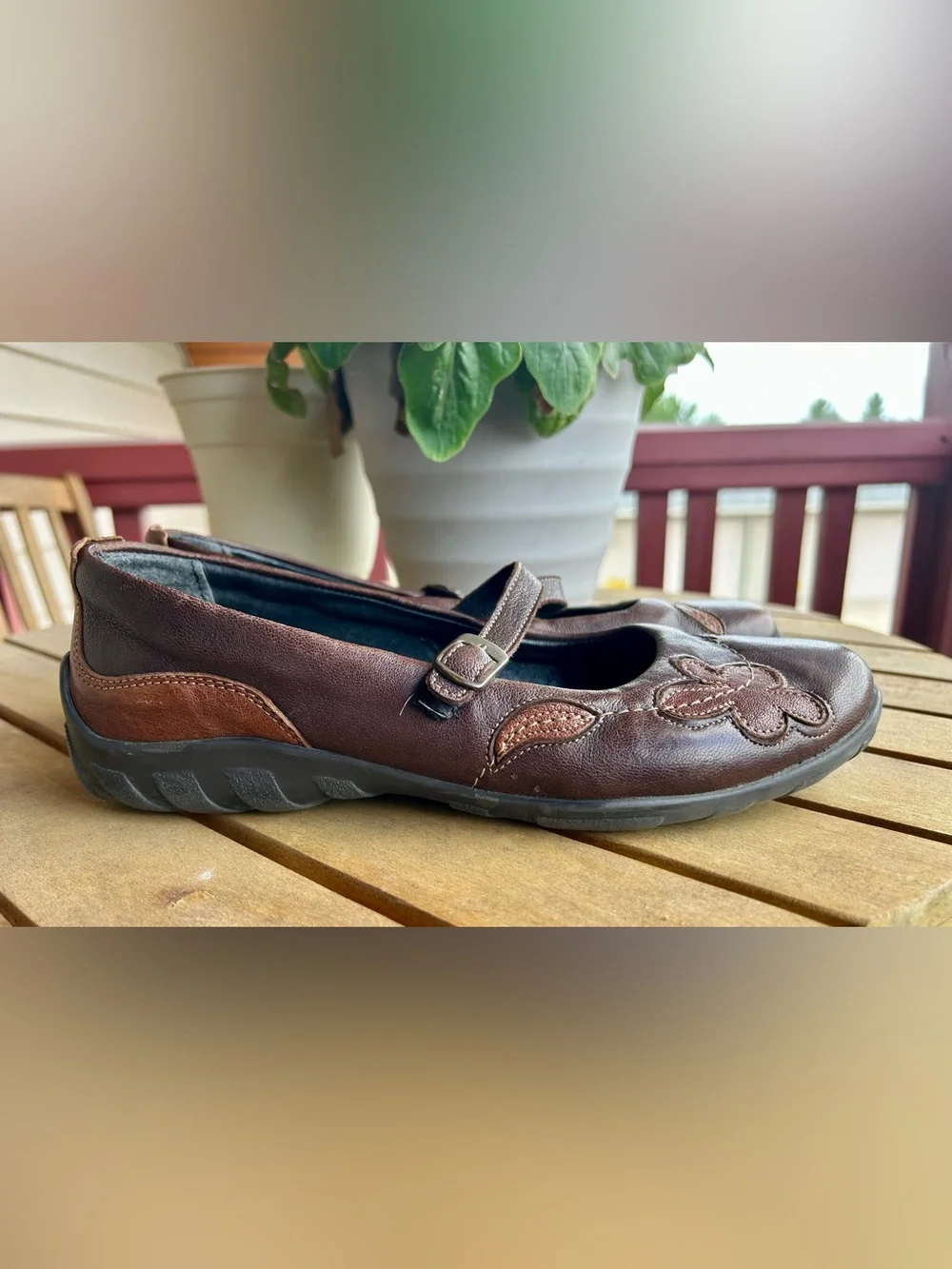 Rieker Women's Brown Floral Mary Jane Shoes Sz 40 Us Sz 9/9.5